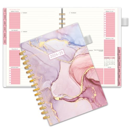 Weekly Notebook Planner 2024-2025, AIMPEAK Weekly Monthly Planner, Academic Planner To Do List runs from Jul.2024-Jun.2025 for Women, Monthly Tabs, Spiral Binding, Pink Marble, 5.5"x8.5"