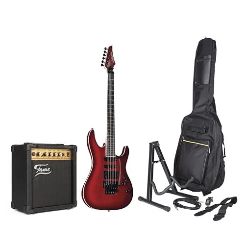 J & D CT90FFM Red + MA15 – Pack guitare electrique-Set - Les Beatles, Paul McCartney, John Lennon, RIngo Starr, George Harrison J & D CT90FFM Red + MA15 - Pack guitare electrique-Set