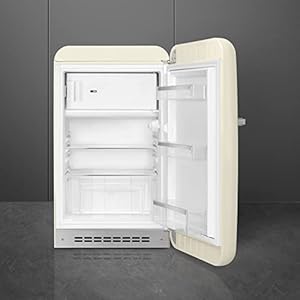 Smeg FAB10 50s Retro Style Aesthetic Refrigerator with 448 Cu Total Capacity 2 Glass Shelves LED Internal Light 22 Inches Cream Right Hand Hinge Made In Italy