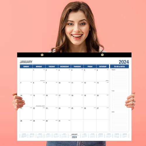 Large Wall Calendar 2024-2025, Desk Calendar 21.96 x 16.96 Inches,Large Desk Calendar Runs From July 2024 - December 2025 for Home Office Planning (White blue)
