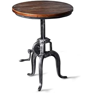 Industrial Bar Table Rustic Small Bistro Table Vintage Side Table for Living Room Farmhouse Dining Desk for Kitchen 197 256inch Height Adjustable with Round Wooden Tabletop