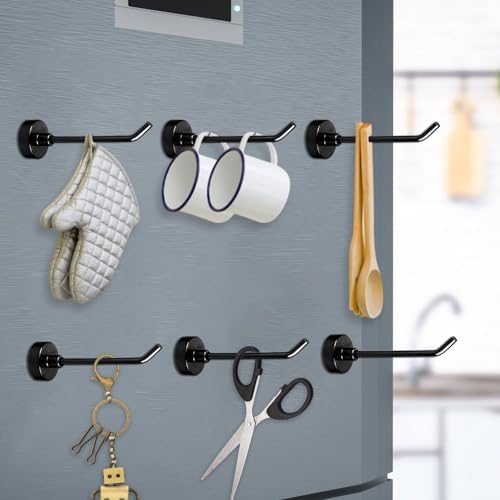 6pcs Heavy Duty Magnetic Wall Hooks Black