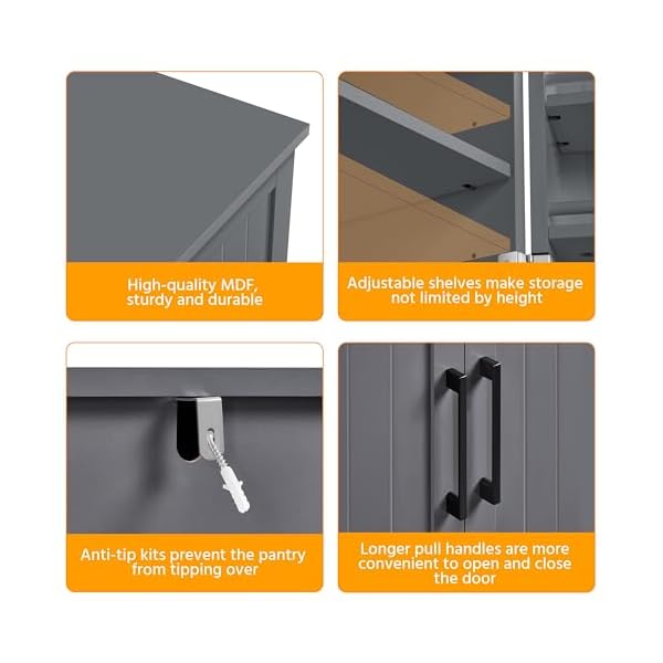   Yaheetech-41-H-Kitchen-Pantry-Storage-Cabinet-with-Doors-Adjustable-Shelves-Freestanding-Cupboard-Food-Cabinet-for-Dining-RoomLiving-Room-Dark-Gray