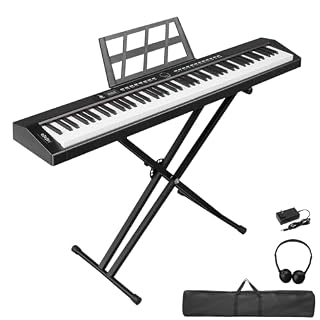 LEADZM Piano Numérique Semi-Marteau 88 Touches, Clavier Électronique avec Support en Forme de X à Double Tube, Bluetooth MIDI, Pupitre de Partition, Pédale de Sustain, Écouteurs - Les Beatles, Paul McCartney, John Lennon, RIngo Starr, George Harrison