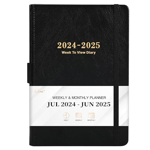 Academic Diary 2024-2025 - Diary 2024-2025 A5 Week to View from July 2024 to June 2025, 14.6 X 21 cm, A5 Premium Thicker Paper with Pen Holder, Inner Pocket and 88 Notes Pages, black