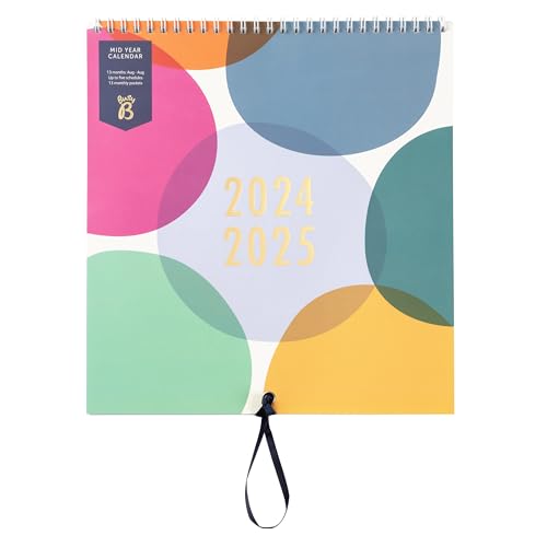Busy B Mid Year Family Calendar Running August 2024 - August 2025. Spot Academic Family Wall Planner Featuring Month to View Layout, Five Schedules and 13 Monthly Pockets. FSC® Certified