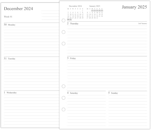 Orgnizme 2025 Diary Refill A5 Size, Week on Two Pages, Compatible with Filofax A5 Organiser, 148 x 210mm