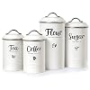 White Canister Sets for Kitchen Counter Coffee Tea Flour and Sugar Containers Set of 4 for Farmhouse Kitchen Decor Vintage Modern Farmhouse Decor for the Kitchen Airtight Metal Kitchen Canisters for C