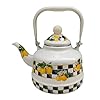   HEMOTON-Tea-Kettle-for-Stove-Top-Enamel-on-Steel-Teakettle-with-Folding-Handle-1-Quart-Housewares-Lemon-and-Checkered-Pattern-Teapot-Water-Kettle