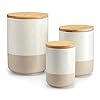 Vancasso sabine canister sets for kitchen ceramic kitchen canisters for countertop with airtight wood lids large flour and sugar containers for coffee tea spice set of 3  urban country home decor