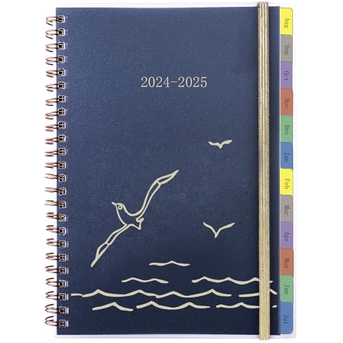 YHH Academic Diary 2024-2025 Week to view A5 Spiral, Weekly & Monthly Planner with Habits Tracker, Notes, Monthly Tabs, Pocket, Elastic 2024-2025 Diary, Personal Organiser for School Work