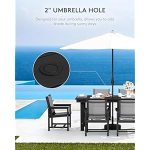 Serwall7pieceoutdoordiningtablesetsfor6with1umbrellaholecutoutrectangulartableand6textilenechairshdpediningtablesetsforgardenbackyardpoolsideblack  Urban Country Home Decor Serwall 7 piece outdoor dining table sets for 6 with 1 umbrella hole cut out rectangular table and 6 textilene chairs hdpe dining table sets for garden backyard poolside black  urban country home decor