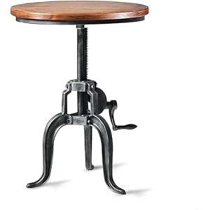 Industrial Bar Table Rustic Small Bistro Table Vintage Side Table for Living Room Farmhouse Dining Desk for Kitchen 197 256inch Height Adjustable with Round Wooden Tabletop