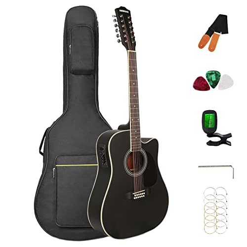 Janerock Guitare électrique acoustique à 12 cordes, 12 cordes, avec sac de concert, accordeur, cordes, sangle, médiators - Les Beatles, Paul McCartney, John Lennon, RIngo Starr, George Harrison Janerock Guitare électrique acoustique à 12 cordes, 12 cordes, avec sac de concert, accordeur, cordes, sangle, médiators