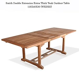   New-11pc-Indonesian-Grade-A-Teak-Outdoor-Dining-Set-Extra-Thick-Rectangle-Double-Extension-Teak-Table-118x40-10-Java-Teak-Stacking-Dining-Chairs-Fine-Sanded-Natural-Finish