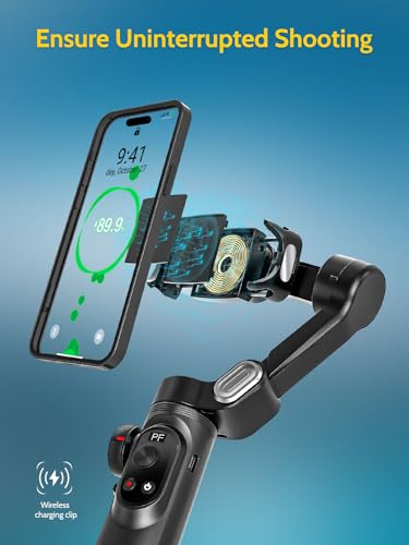 AOCHUAN Gimbal Stabilizer für Smartphone mit drahtlosem Laden iPhone Gimbal für iPhone 15 Pro Max/Android Faltbarer 3-Achsen-Handheld Telefonstabilisator für Videoaufnahmen Face Tracking-Smart X Pro – Bild 5