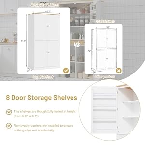 Merax Tall Kitchen Storage Cabinet Pantry Farmhouse Freestanding Large Cupboard with 2 Drawers,2 Adjustable Shelves,8 Shelf for Dining Room,White, 71.3"(w Door) Merax Tall Kitchen Storage Cabinet Pantry Farmhouse Freestanding Large Cupboard with 2 Drawers2 Adjustable Shelves8 Shelf for Dining RoomWhite 713w Door