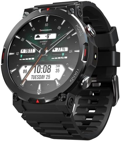 CrossBeats Everest 2.0 Smart Watch for Men 1.43" True AMOLED, Always ON Display Bluetooth Calling Rugged Outdoor with Flash Light Upto 15 Days Battery Life Smartwatch 100+ Sports Mode (Black)