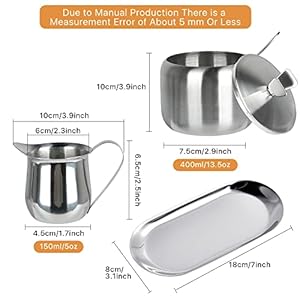 Sugar and Creamer Set Coffee Serving Set Stainless Steel Latte Milk Cup Cream Jug and Sugar Bowl with Lid and Spoon Tray Server for Coffee Tea Pepper Spices