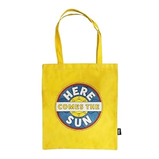 Half Moon Bay Here Comes The Sun – The Beatles – Sac d’épicerie réutilisable jaune vif 41,9 x 38,1 cm 100 % coton recyclé, Jaune soleil, 16.5 x 15 Inch - Les Beatles, Paul McCartney, John Lennon, RIngo Starr, George Harrison