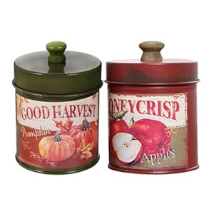 Mipcase 2pcs Rustic Metal Canister with Lid Vintage Farmhouse Storage Canister Kitchen Storage Container Vintage Tea Jar for Flour Sugar Coffee Tea Red Green
