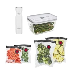 ZWILLING Fresh Save Vacuum Sealer Machine Starter Set with Airtight Food Storage Container Glass Sous Vide Bags Meal Prep