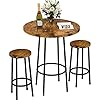 Recaceik 3 Piece Pub Dining Set Modern Round bar Table and Stools for 2 Kitchen Counter Height Wood Top Bistro Easy Assemble for Breakfast Nook Living Room Small Space Restaurant Rustic Brown 23