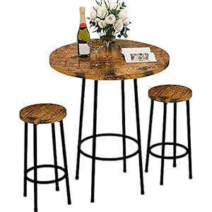 Recaceik 3 Piece Pub Dining Set Modern Round bar Table and Stools for 2 Kitchen Counter Height Wood Top Bistro Easy Assemble for Breakfast Nook Living Room Small Space Restaurant Rustic Brown 23
