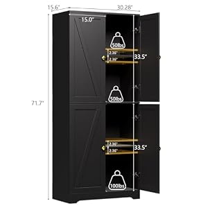 LYNSOM Farmhouse Pantry Cabinet, Kitchen Pantry Storage Cabinet with Barn Doors, 72" Tall Kitchen Pantry with Adjustable Shelves, Black Storage Cabinet for Kitchen, Dining Room, Black LYNSOM Farmhouse Pantry Cabinet Kitchen Pantry Storage Cabinet with Barn Doors 72 Tall Kitchen Pantry with Adjustable Shelves Black Storage Cabinet for Kitchen Dining Room Black