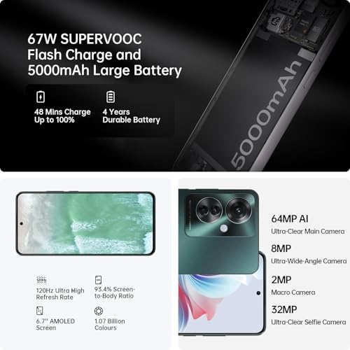 OPPO Reno11 F 5G 8+256GB, Smartphone Android Ohne Vertrag, Handy, 120Hz 6,7" OLED, Dimensity 7050 5G, 64MP AI Dreifach Kamera, SUPERVOOC 67W, 5000mAh Akku, Schnellladefunktion, Simlockfrei, NFC, Grün – Bild 4