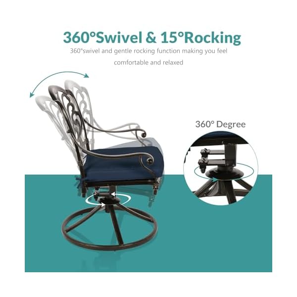   MEETWARM-7-Piece-Outdoor-Patio-Dining-Set-All-Weather-Cast-Aluminum-Patio-Conversation-Set-with-2-Swivel-Rocker-Chairs-4-Stationary-1-Rectangular-Table-6-Cushions-2-Umbrella-Hole-Navy-Blue
