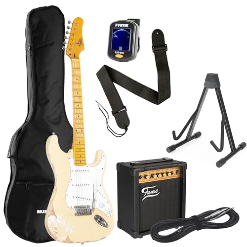 Fame ST Worn Out MN Blonde Set – Pack guitare electrique-Set - Les Beatles, Paul McCartney, John Lennon, RIngo Starr, George Harrison Fame ST Worn Out MN Blonde Set - Pack guitare electrique-Set