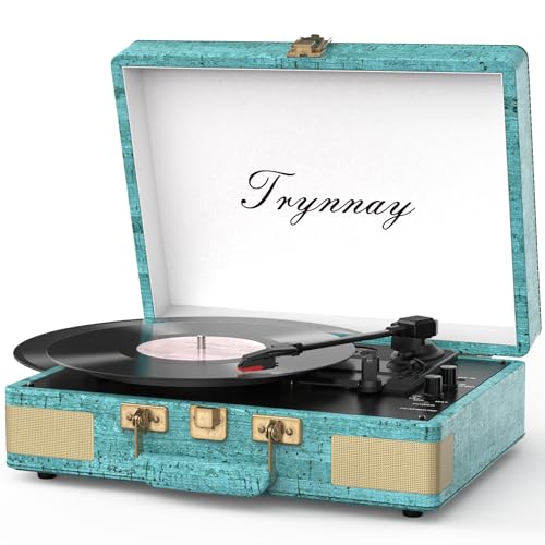 Trynnay Tourne-Disque Portable Bluetooth à 3 Vitesses avec Haut-parleurs intégrés, Tourne-Disque, Son Audio amélioré, Bleu rétro - Les Beatles, Paul McCartney, John Lennon, RIngo Starr, George Harrison Trynnay Tourne-Disque Portable Bluetooth à 3 Vitesses avec Haut-parleurs intégrés, Tourne-Disque, Son Audio amélioré, Bleu rétro