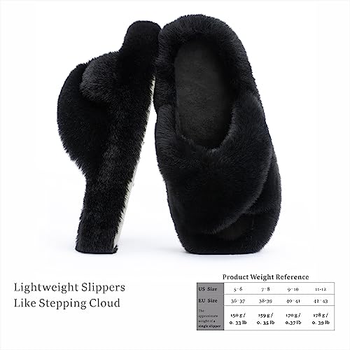 Chantomoo Women's Blue Memory Foam Faux Fur Lined Open Toe Slippers for Women - US 12 - Image 4