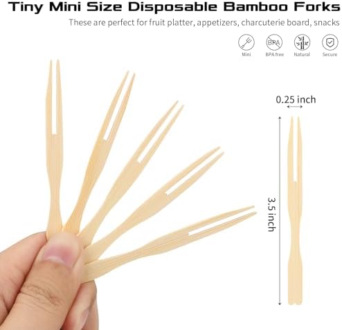 Tongye Mini Bamboo Forks - Appetizer Cutlery Set 100PCS