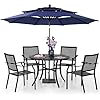   PHI-VILLA-5-Pieces-Patio-Dining-Set-with-10ft-Patio-Umbrella-Metal-Patio-Circle-Table-Outdoor-Stackable-Wrought-Iron-Chair-Set-of-4-42-Large-Round-Dining-Table3-Tier-Vented-Dark-Blue-Umbrella