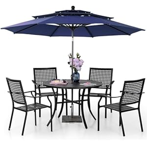 Phivilla5piecespatiodiningsetwith10ftpatioumbrellametalpatiocircletableoutdoorstackablewroughtironchairsetof442largerounddiningtable3tierventeddarkblueumbrella  Urban Country Home Decor Phi villa 5 pieces patio dining set with 10ft patio umbrella metal patio circle table outdoor stackable wrought iron chair set of 4 42 large round dining table3 tier vented dark blue umbrella  urban country home decor