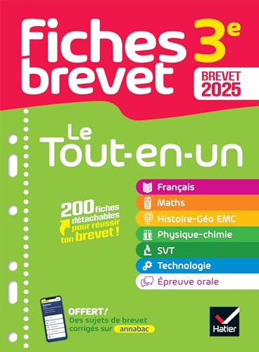 Fiches brevet - Le tout-en-un Brevet 2025 (toutes les matières): français, maths, histoire-géo EMC, SVT, physique-chimie, technologie