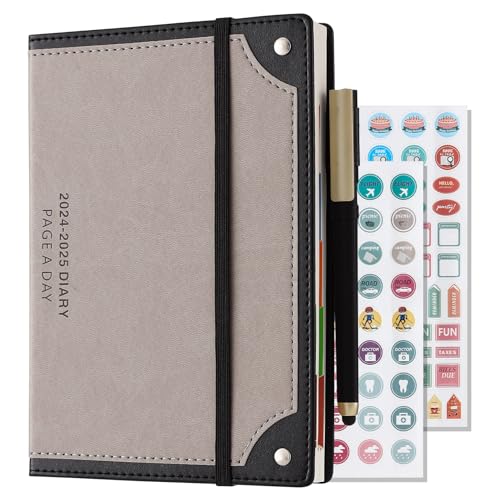 Academic Diary 2024-2025 Page a Day A5, 12Months Daily Planner Diary with Colorful Monthly Tabs,Pen, Pocket, Stickers, Diary 2024/25 Day per Page with Time Hourly Planner, Hardcover Appointment Book