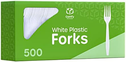 Comfy Package 500 Count Heavy Duty White Plastic Forks