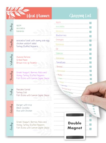 Meal Planner and Shopping List | 62 Tear-off Pages | Shopping List Pad | Double Magnetic Meal Planner for Fridge Notepads with Grocery List | Weekly/Daily Food Planning by Giftinghouse.