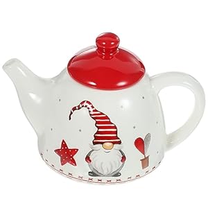 Luxshiny Christmas Teapots Ceramic Coffee Kettle Santa Gnome Design Farmhouse Milk Pot Xmas Porcelain Loose Leaf Pot Nordic Style Christmas Serveware for Kitchen