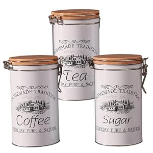 Tea Coffee Sugar Canisters Set of 3 Coffee Tea Sugar Containers Metal Tea Coffee Sugar Jars with Airtight Sealed Bamboo Lid Canisters Sets for The Kitchen, Coffee Tea Sugar Container Set Tea Coffee Sugar Canisters Set of 3 Coffee Tea Sugar Containers Metal Tea Coffee Sugar Jars with Airtight Sealed Bamboo Lid Canisters Sets for The Kitchen Coffee Tea Sugar Container Set
