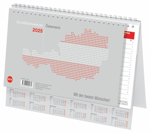 Schreibtischkalender Österreich groß 2025: Tischkalender zum Aufstellen. Klappkalender mit österreichischen Feiertagen und Schulferien. 29 x 21 cm. (Bürokalender Heye)