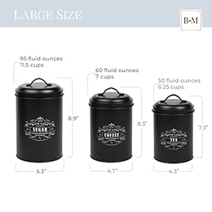   Baie-Maison-Large-Black-Kitchen-Canisters-Set-of-3-Farmhouse-Canister-Sets-for-Kitchen-Counter-Coffee-Tea-Sugar-Container-Set-Rustic-Kitchen-Canisters-for-Countertop-Metal-Kitchen-Decor-Jars