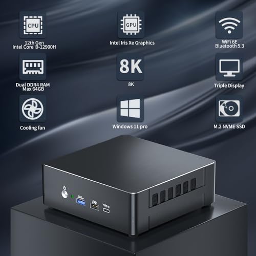 Thdeukoty Mini Computer i9-12900H, Desktop PC Windows 11 Pro, 64G RAM 1T Pcie 4.0 SSD, Dual LAN WiFi 6E Bluetooth 5.3 für Home Business, DP/HDMI/Typ-C-Dreifachdisplay, VESA – Bild 4