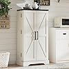 47 Kitchen Pantry Farmhouse Storage Cabinet with Barn Doors Organizer and Adjustable Shelves Rustic Wood Cupboard for Kitchen Dining Room Bathroom and Hallway Off White