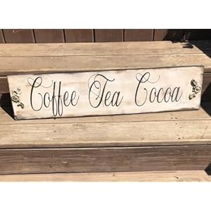 French Country Coffee Sign Coffee Tea Cocoa Sign Coffee Bar Sign Farmhouse Sign Coffee Bar Decor Coffee Wine Bar Wood Sign for Home Office Shelf Table Decor 6×16 inch