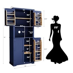 HLR 72 Kitchen Pantry Storage Cabinet Freestanding Larder Cupboard Kitchen Hutch Cabinet with Microwave StandUtility Pantry with Doors and Shelves for Dining Room Living Room