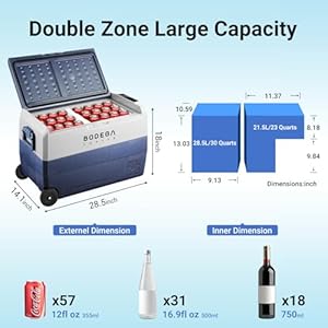   BODEGACOOLER-12-Volt-Portable-Refrigerator53-Quart-Car-Fridge-Dual-Zone-4-6850L-Car-Freezer-APP-ControlElectric-Compressor-Cooler-1224V-DC-and-100-240V-AC-for-RVCampingTravelTruckVehicles